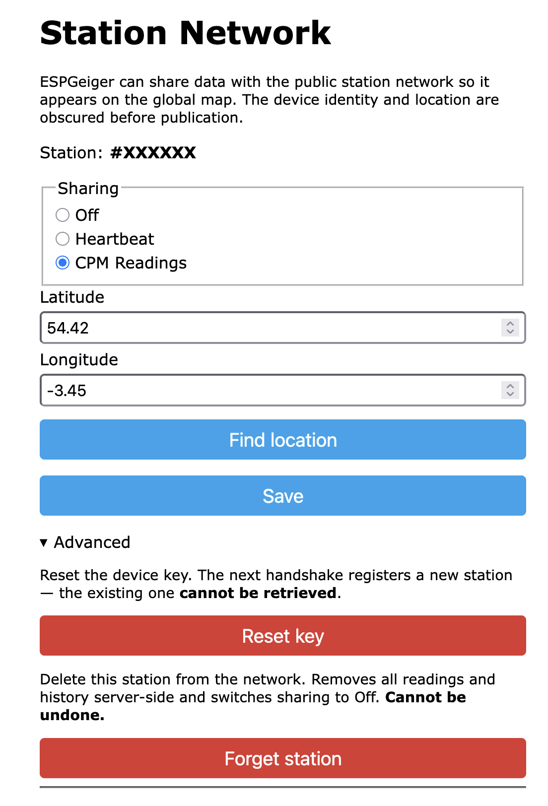 Station Network config page